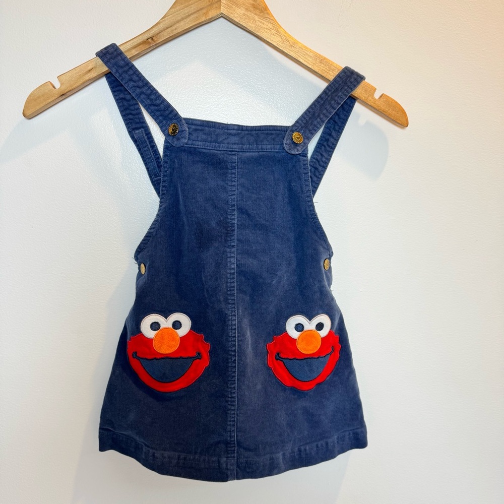 Vintage Y2K Elmo Sesame Street Navy Corduroy Overall Jumper Kids Dress size 3T